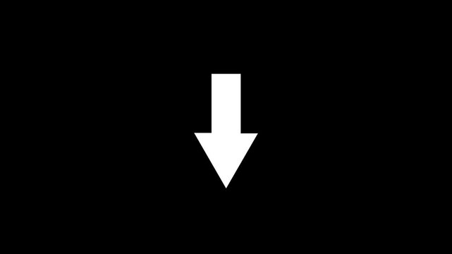 Minimalist white arrow pointing downwards on a solid black background, for digital interface, navigation, ui directional, signage, and modern, communication visual assets