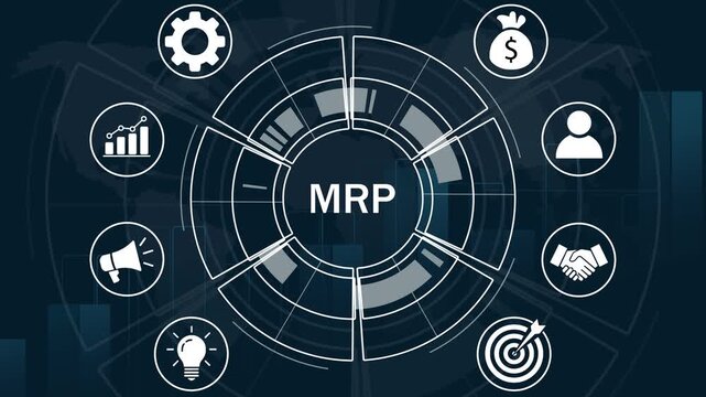Dynamic requirements planning mrp concept animation featuring interactive business digital supply chain management interface, corporate strategy infographic, and industrial workflow automation
