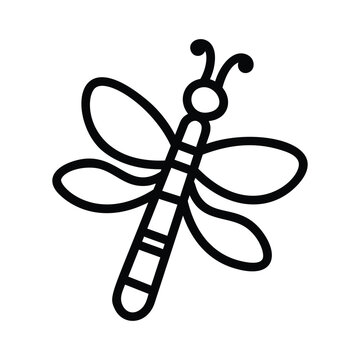 Simple black and white dragonfly doodle icon for kids design and educational projects