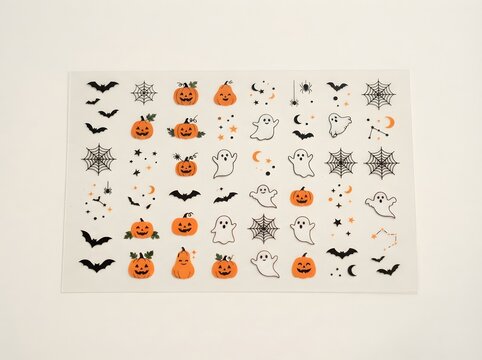 Set of cute halloween icons with pumpkins ghost bats and spider webs for autumn holiday