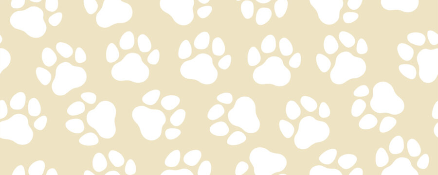 Simple Paw Dog Cat Seamless Pattern. Dog Pet Footprint Background. Puppy Paw Hand Wallpaper. Vector Animal Bg