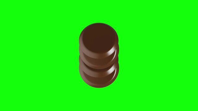 stacked brown cylindrical object 3D animated on green screen background
