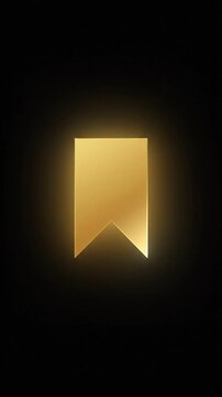Animated golden bookmark icon glowing on black background with elegant light effects.