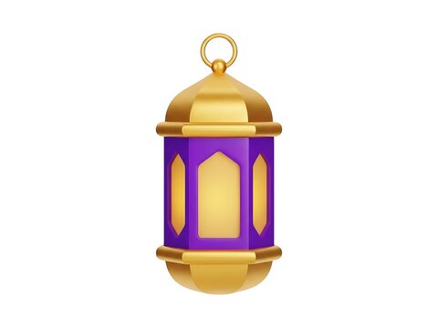 Elegant golden and purple ramadan lantern icon for festive islamic culture
