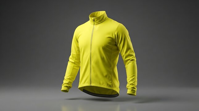 Bright Neon Yellow Athletic Zip-Up Sports Jacket for Fitness and Outdoor Activity on Grey Studio Background
