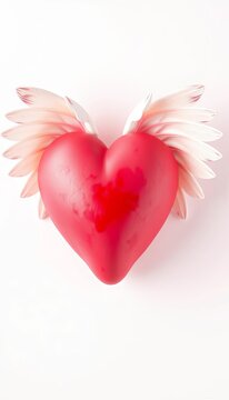 Heart with delicate wings in soft pink and white, wings, loving