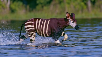 Naklejka premium Okapi horse running in shallow water