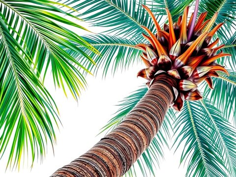 Isolated watercolor palm tree on white background, simple, garden