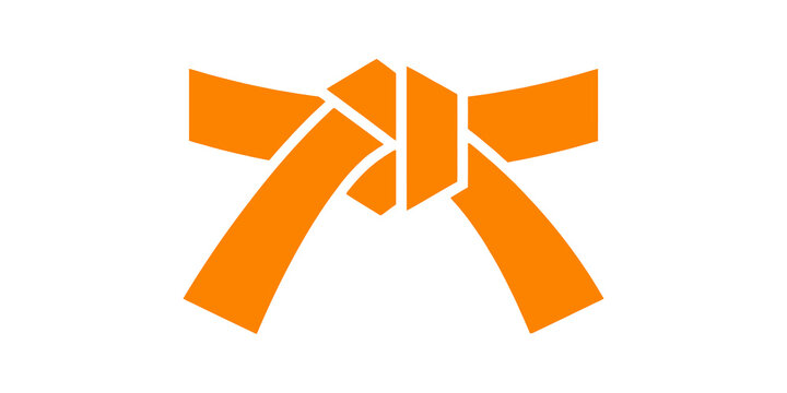 Orange martial arts karate belt knot badge for sport ranking level.