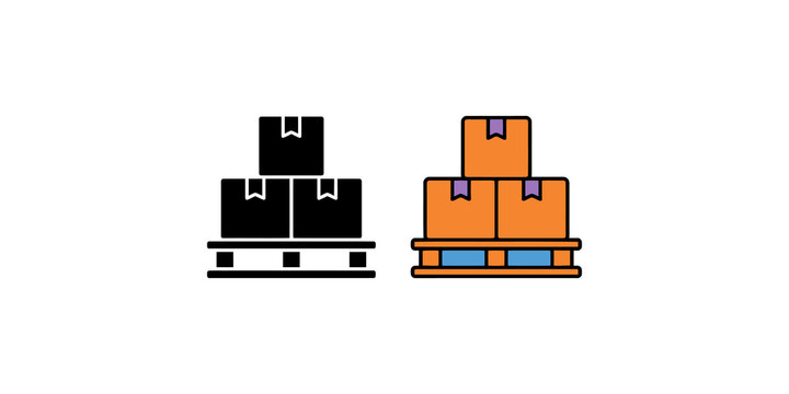 Stacked boxes on pallet icon vector illustration, black silhouette and colorful drawing, cargo storage symbol logistic.
