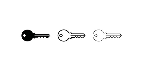 Fototapeta na wymiar Three black key icon set featuring solid outlined and thin line graphic.