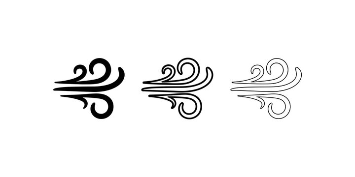 Wind breeze blowing icon set black thin outline silhouette style for.
