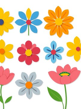 Simple, stylized flower icon set featuring abstract designs isolated on a white background, graphic, illustration