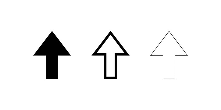 Arrow pointing up icons set black white outline flat navigation web gui.