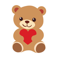Fototapeta premium Cute brown teddy bear holding a red heart illustration for Valentines Day greeting card