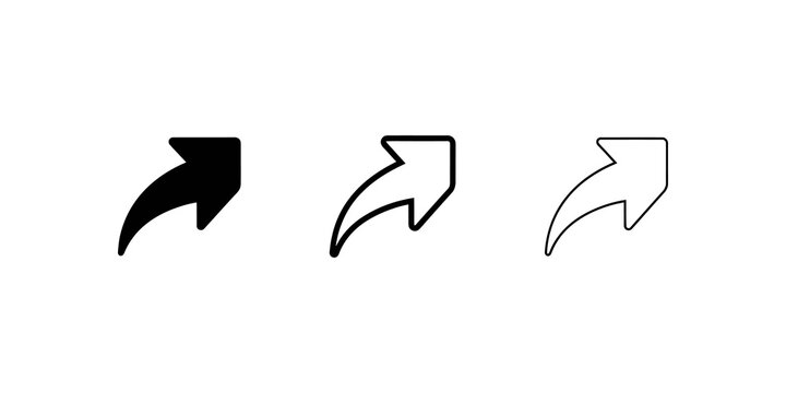 Forward curved arrow icon set for interface navigation and sharing.
