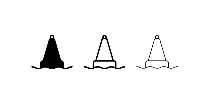 Sea buoy marker icon set black line art isolated transparent background.