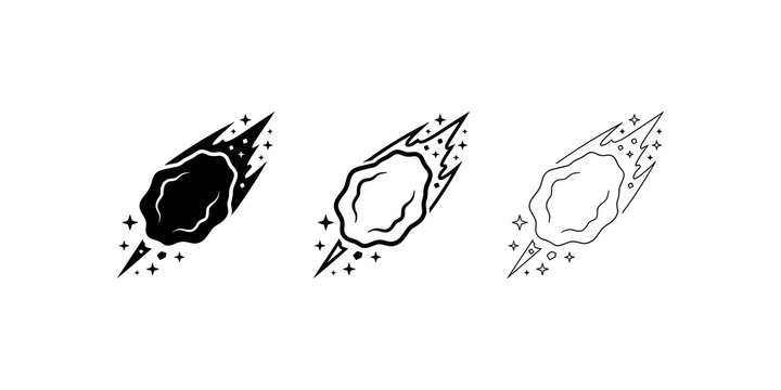 Falling meteor asteroid shape with star sparkles for space design theme.