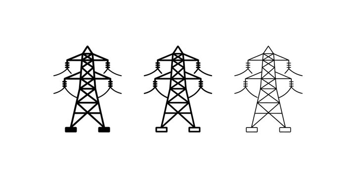 Electrical transmission tower silhouettes set for energy grid infrastructure.