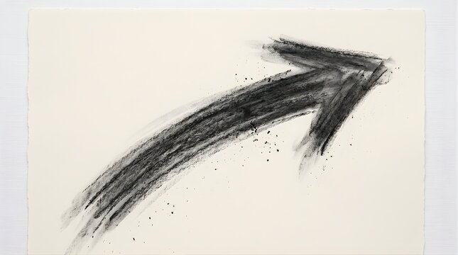 Hand drawn charcoal arrow symbol pointing up on textured paper background