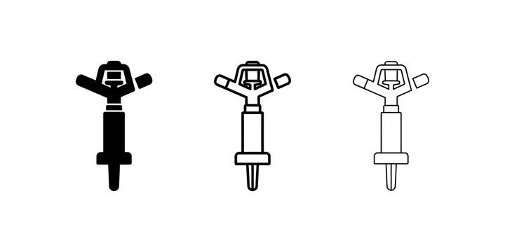 Water sprinkler set black icons isolated for garden lawn irrigation tool.