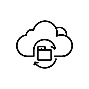Cloud health sync outline icon for medical data storage and digital healthcare technology.