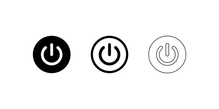 Power button flat icons set black linear design for technology interface.