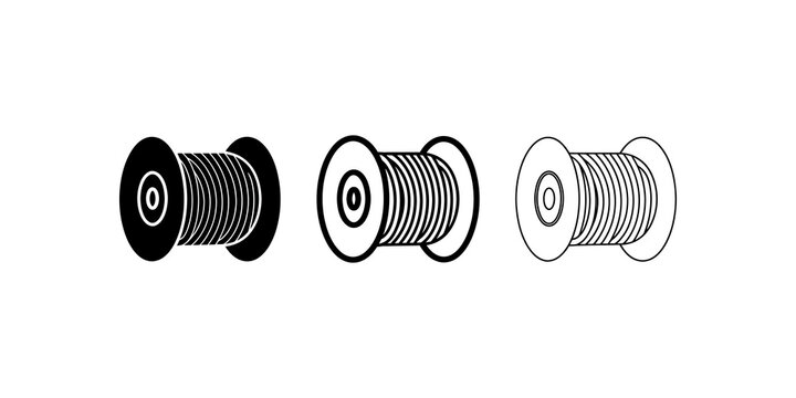 Wire spool vector set in flat solid outline and thin line design.