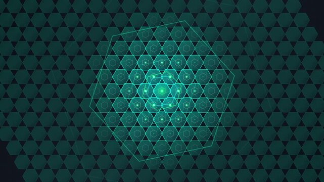 Glowing green hexagon tunnel digital animation background loop