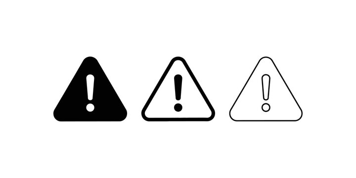 Warning exclamation mark in triangle icon set for alert concepts.