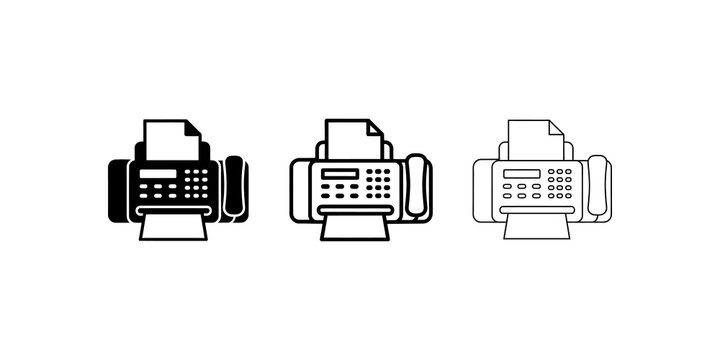 Retro fax machine telephone vector icons showing various line weights.