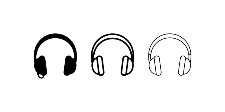 Modern music headphones vector icons in outline and solid line art.