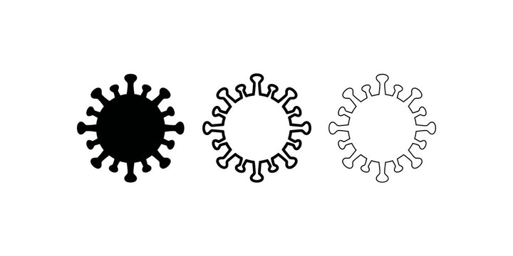 Virus bacteria microbe icon set depicting contagion safety precautions.