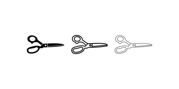 Scissors line icons in multiple stroke weight styles for craft works.