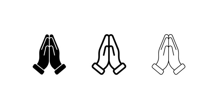 Folded hands vector icon set with flat line and solid style design.