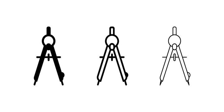 Drafting compass tool black outlines for geometry school math studies.