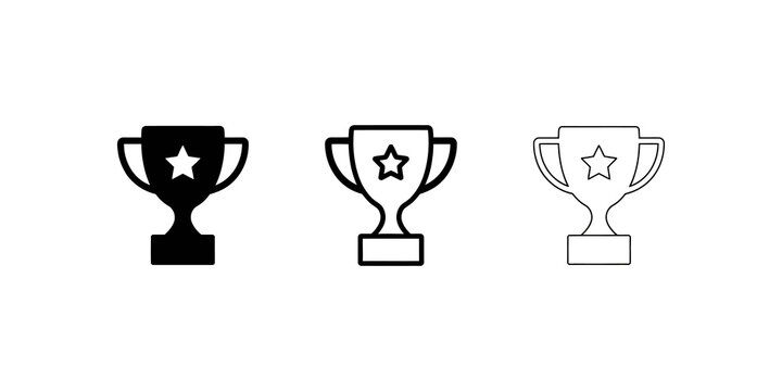 Trophy award icon set black white isolated on transparent background.