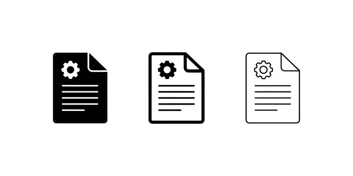 Settings document file icon featuring gear symbol on page layout set.