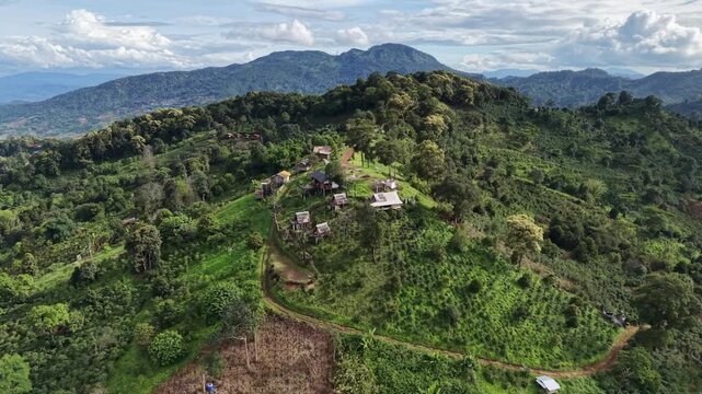 Aerial view from drone of the rural village in the mountains