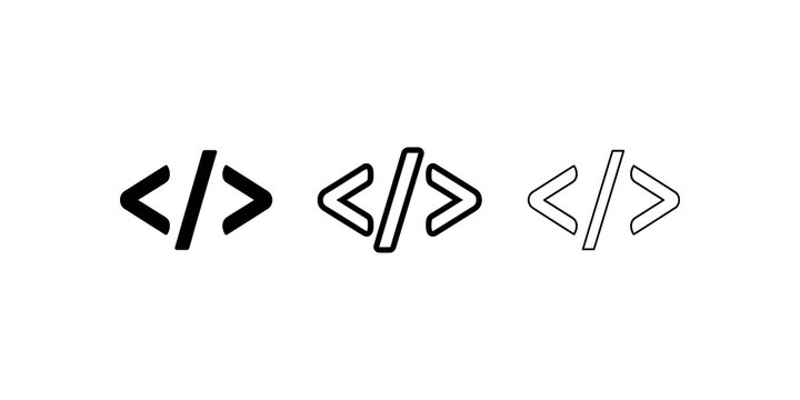 Html code brackets vector outline icons set on transparent background.
