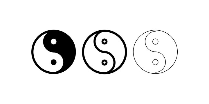 Yin yang balance symbol set in black solid and outline vector style ui.