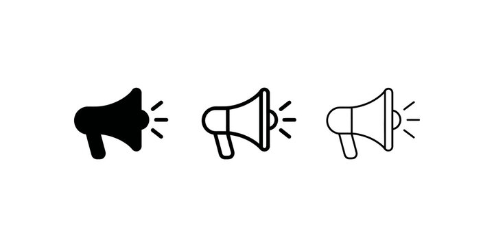 Megaphone bullhorn announcement icon collection for news and media.