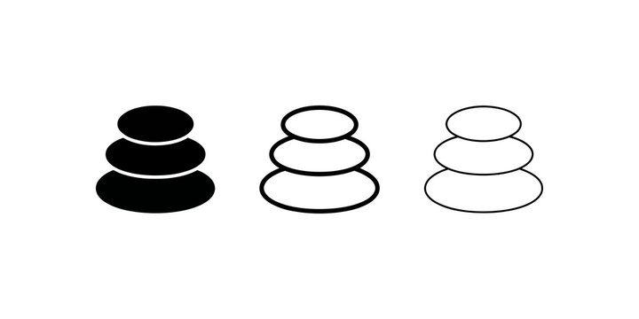 Zen stone stack icons in solid outline and fine line art formats.