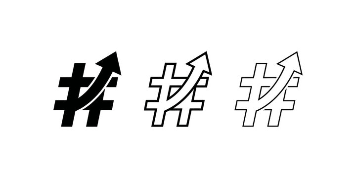 Hashtag growth icon representing rising success and trending topics.