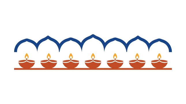 Diwali diya oil lamps lined under ornamental arch vector illustration for indian holiday celebration background
