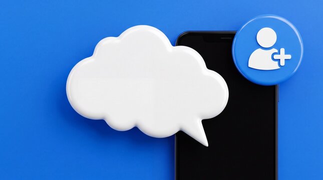 Smartphone with social media add friend profile icon and speech bubble