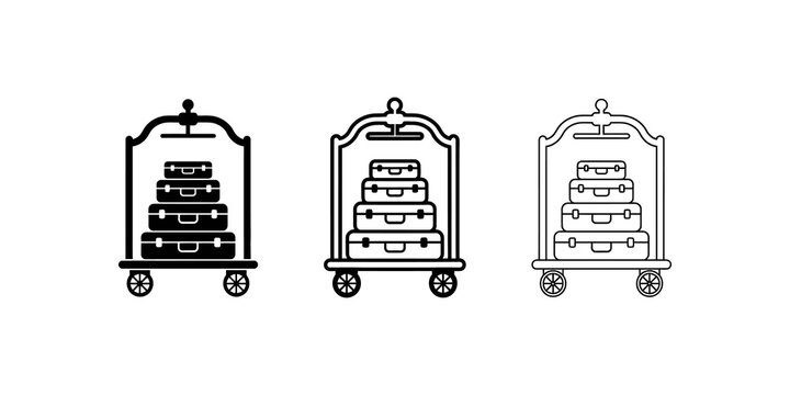 Luggage hotel cart flat icon collection vector graphic on transparent grid.