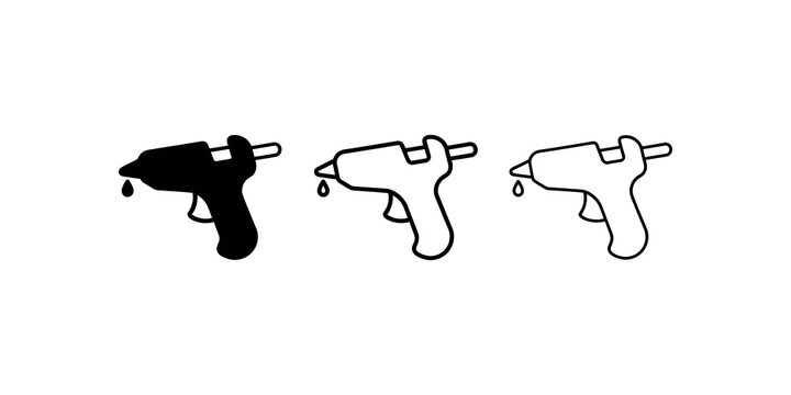 Hot glue gun tool icon set with dripping adhesive for craft projects.