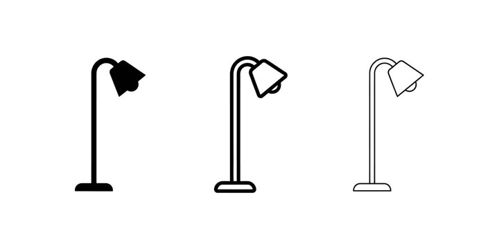Floor lamp interior lighting icons black and line art for home decor.