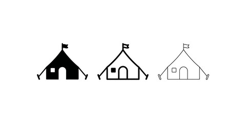 Camping tent icon set flat linear style outdoor travel leisure design. ©  图像